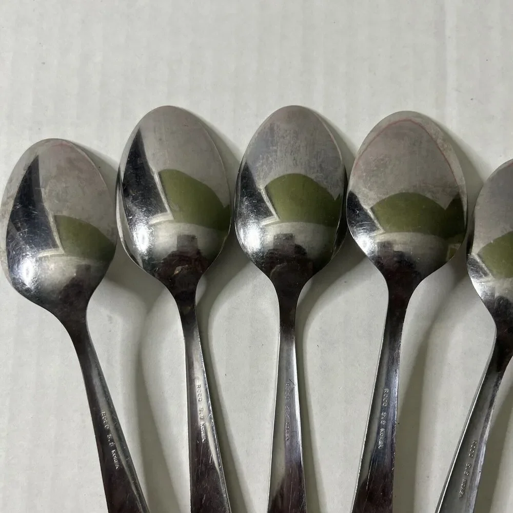Rocco Spoon Set Of 5 Lot tablespoon? size FLAWED-ALL Damaged and Discolored Worn